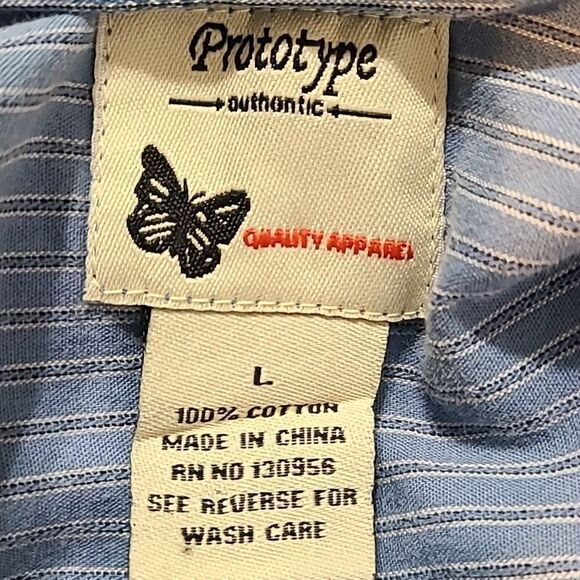 Prototype Blue & White Pinstripe Peplum Buttondown Top, Size Large - Picture 11 of 11